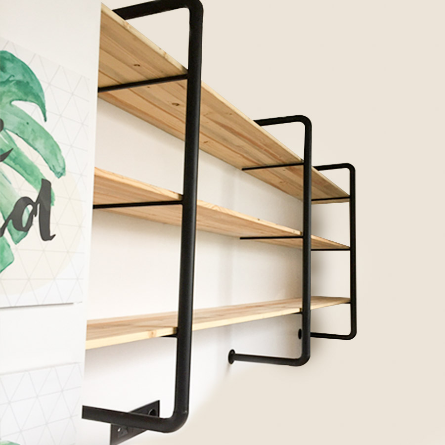 three-tiered-wall-shelf-metal-brackets